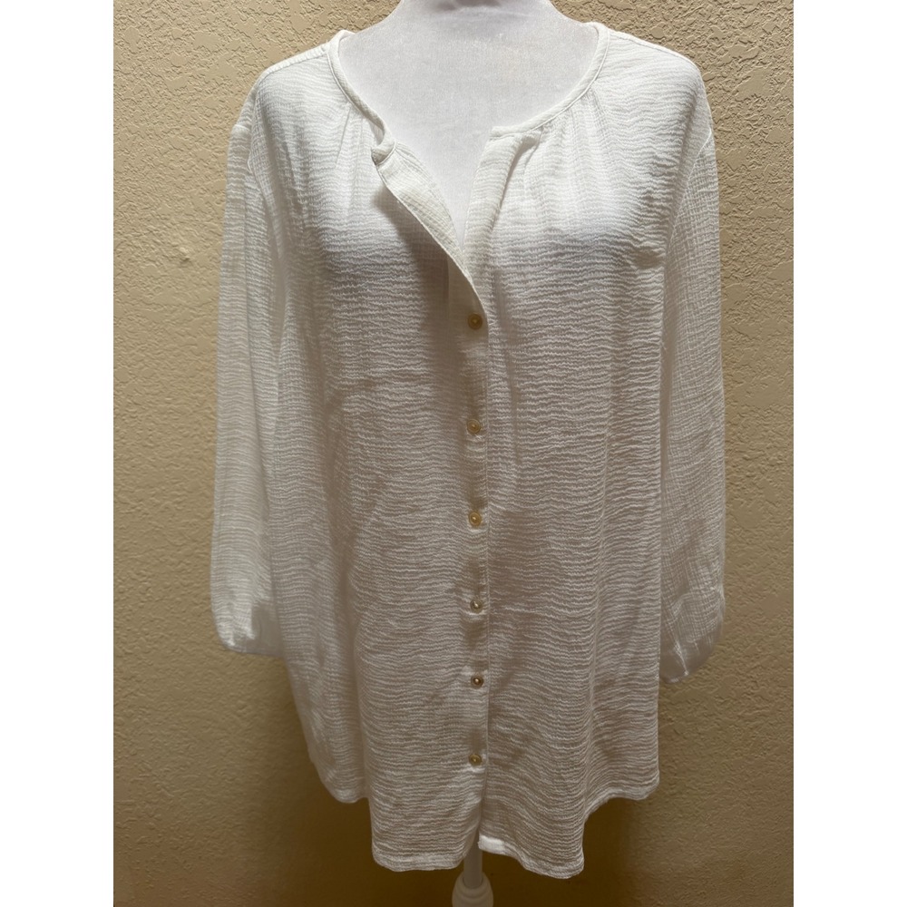 Tommy Bahama Womens White Textured Gauze Button Down Tunic Top Size Large